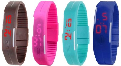 NS18 Silicone Led Magnet Band Combo of 4 Brown, Pink, Sky Blue And Blue Digital Watch  - For Boys & Girls   Watches  (NS18)