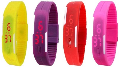 NS18 Silicone Led Magnet Band Watch Combo of 4 Yellow, Purple, Red And Pink Digital Watch  - For Couple   Watches  (NS18)