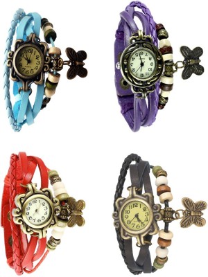 NS18 Vintage Butterfly Rakhi Combo of 4 Sky Blue, Red, Purple And Black Analog Watch  - For Women   Watches  (NS18)