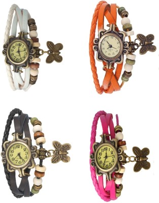 NS18 Vintage Butterfly Rakhi Combo of 4 White, Black, Orange And Pink Analog Watch  - For Women   Watches  (NS18)