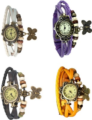 NS18 Vintage Butterfly Rakhi Combo of 4 White, Black, Purple And Yellow Analog Watch  - For Women   Watches  (NS18)