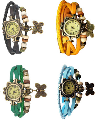 

Kissu Vintage Rakhi Combo of 4 Black, Green, Yellow And Sky Blue Watch - For Women