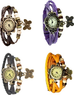 NS18 Vintage Butterfly Rakhi Combo of 4 Brown, Black, Purple And Yellow Analog Watch  - For Women   Watches  (NS18)