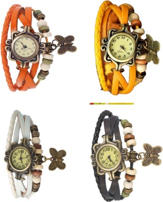 NS18 Vintage Butterfly Rakhi Combo of 4 Orange, White, Yellow And Black Analog Watch  - For Women   Watches  (NS18)