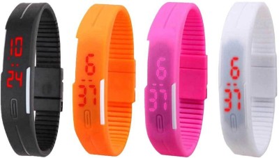 NS18 Silicone Led Magnet Band Combo of 4 Black, Orange, Pink And White Digital Watch  - For Boys & Girls   Watches  (NS18)