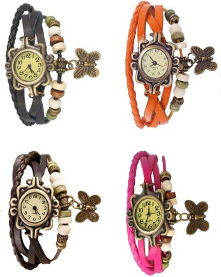 NS18 Vintage Butterfly Rakhi Combo of 4 Black, Brown, Orange And Pink Analog Watch  - For Women   Watches  (NS18)