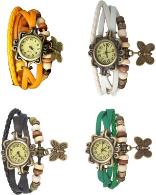 NS18 Vintage Butterfly Rakhi Combo of 4 Yellow, Black, White And Green Analog Watch  - For Women   Watches  (NS18)