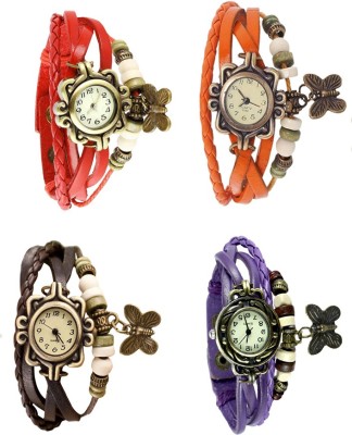 NS18 Vintage Butterfly Rakhi Combo of 4 Red, Brown, Orange And Purple Analog Watch  - For Women   Watches  (NS18)