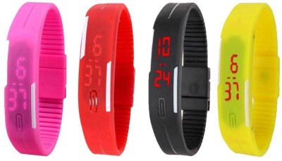 NS18 Silicone Led Magnet Band Combo of 4 Pink, Red, Black And Yellow Digital Watch  - For Boys & Girls   Watches  (NS18)