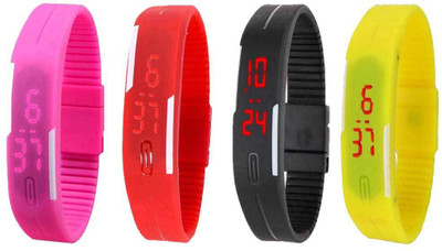 NS18 Silicone Led Magnet Band Combo of 4 Pink, Red, Black And Yellow Digital Watch  - For Boys & Girls   Watches  (NS18)