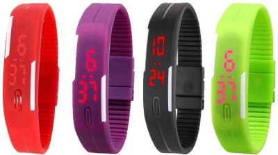 NS18 Silicone Led Magnet Band Combo of 4 Red, Purple, Black And Green Digital Watch  - For Boys & Girls   Watches  (NS18)