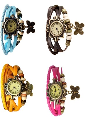 NS18 Vintage Butterfly Rakhi Combo of 4 Sky Blue, Yellow, Brown And Pink Analog Watch  - For Women   Watches  (NS18)