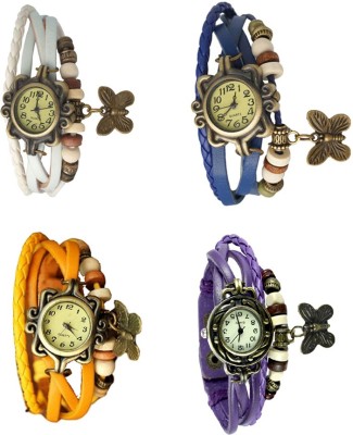 NS18 Vintage Butterfly Rakhi Combo of 4 White, Yellow, Blue And Purple Analog Watch  - For Women   Watches  (NS18)