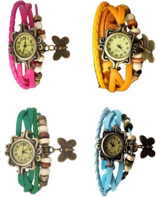 NS18 Vintage Butterfly Rakhi Combo of 4 Pink, Green, Yellow And Sky Blue Analog Watch  - For Women   Watches  (NS18)