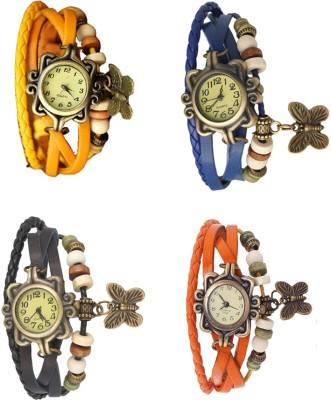 NS18 Vintage Butterfly Rakhi Combo of 4 Yellow, Black, Blue And Orange Analog Watch  - For Women   Watches  (NS18)