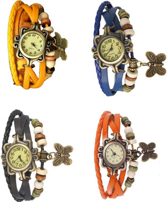 

NS18 Vintage Butterfly Rakhi Combo of 4 Yellow, Black, Blue And Orange Watch - For Women
