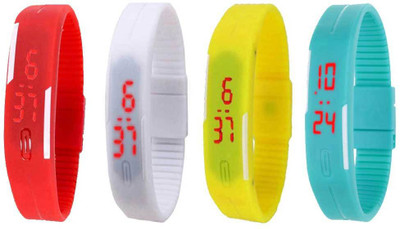 

NS18 Silicone Led Magnet Band Watch Combo of 4 Red, White, Yellow And Sky Blue Watch - For Couple