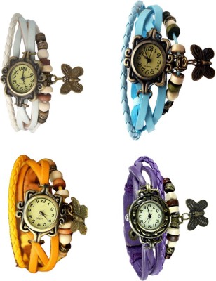 NS18 Vintage Butterfly Rakhi Combo of 4 White, Yellow, Sky Blue And Purple Analog Watch  - For Women   Watches  (NS18)