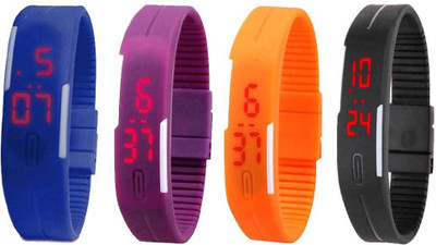 View NS18 Silicone Led Magnet Band Combo of 4 Blue, Purple, Orange And Black Digital Watch  - For Boys & Girls Wrist Watches Price Online(NS18)