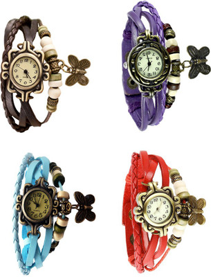 

NS18 Vintage Butterfly Rakhi Combo of 4 Brown, Sky Blue, Purple And Red Watch - For Women