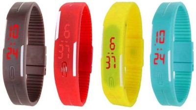 NS18 Silicone Led Magnet Band Watch Combo of 4 Brown, Red, Yellow And Sky Blue Digital Watch  - For Couple   Watches  (NS18)