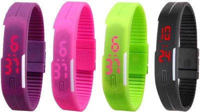 NS18 Silicone Led Magnet Band Combo of 4 Purple, Pink, Green And Black Digital Watch  - For Boys & Girls   Watches  (NS18)
