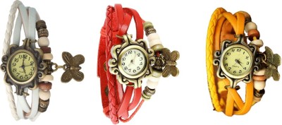 NS18 Vintage Butterfly Rakhi Combo of 3 White, Red And Yellow Analog Watch  - For Women   Watches  (NS18)
