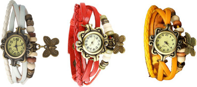 

Kissu Vintage Rakhi Combo of 3 White, Red And Yellow Watch - For Women
