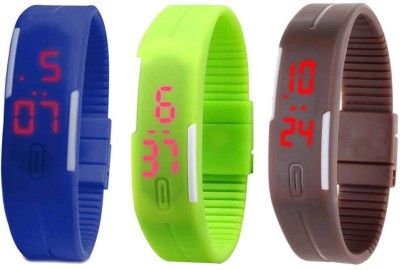 NS18 Silicone Led Magnet Band Combo of 3 Blue, Green And Brown Digital Watch  - For Boys & Girls   Watches  (NS18)