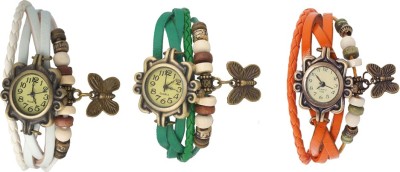 NS18 Vintage Butterfly Rakhi Watch Combo of 3 White, Green And Orange Analog Watch  - For Women   Watches  (NS18)