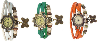 

Kissu Vintage Rakhi Watch Combo of 3 White, Green And Orange Watch - For Women