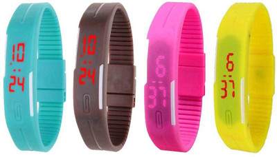 

NS18 Silicone Led Magnet Band Combo of 4 Sky Blue, Brown, Pink And Yellow Watch - For Boys & Girls