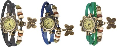 NS18 Vintage Butterfly Rakhi Watch Combo of 3 Black, Blue And Green Analog Watch  - For Women   Watches  (NS18)