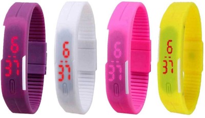 NS18 Silicone Led Magnet Band Combo of 4 Purple, White, Pink And Yellow Digital Watch  - For Boys & Girls   Watches  (NS18)