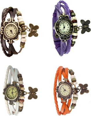 NS18 Vintage Butterfly Rakhi Combo of 4 Brown, White, Purple And Orange Analog Watch  - For Women   Watches  (NS18)