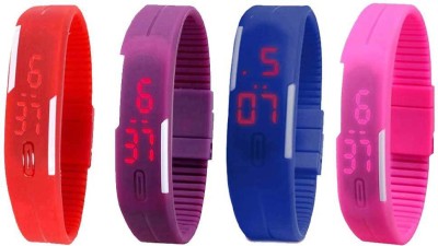NS18 Silicone Led Magnet Band Combo of 4 Red, Purple, Blue And Pink Digital Watch  - For Boys & Girls   Watches  (NS18)