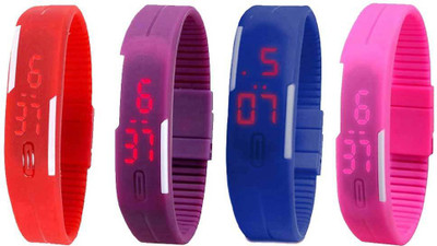 NS18 Silicone Led Magnet Band Combo of 4 Red, Purple, Blue And Pink Digital Watch  - For Boys & Girls   Watches  (NS18)