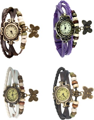 NS18 Vintage Butterfly Rakhi Combo of 4 Brown, White, Purple And Black Analog Watch  - For Women   Watches  (NS18)