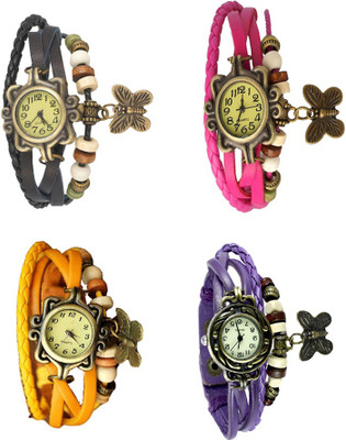 

NS18 Vintage Butterfly Rakhi Combo of 4 Black, Yellow, Pink And Purple Watch - For Women