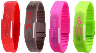 NS18 Silicone Led Magnet Band Combo of 4 Red, Brown, Pink And Green Digital Watch  - For Boys & Girls   Watches  (NS18)