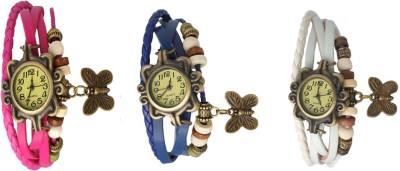 NS18 Vintage Butterfly Rakhi Watch Combo of 3 Pink, Blue And White Analog Watch  - For Women   Watches  (NS18)