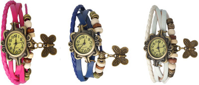 View NS18 Vintage Butterfly Rakhi Watch Combo of 3 Pink, Blue And White Analog Watch  - For Women Wrist Watches Price Online(NS18)