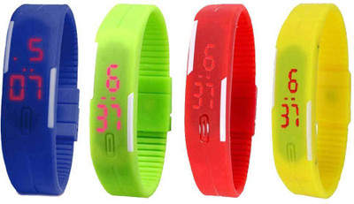

NS18 Silicone Led Magnet Band Combo of 4 Blue, Green, Red And Yellow Watch - For Boys & Girls