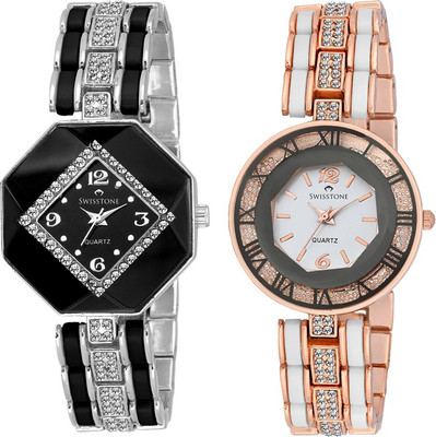 

SWISSTONE CREM609-BLK-SLV & CREM512-WHT-GOLD Watch - For Women