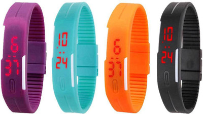 View NS18 Silicone Led Magnet Band Combo of 4 Purple, Sky Blue, Orange And Black Digital Watch  - For Boys & Girls Wrist Watches Price Online(NS18)