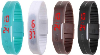 NS18 Silicone Led Magnet Band Combo of 4 Sky Blue, White, Brown And Black Digital Watch  - For Boys & Girls   Watches  (NS18)