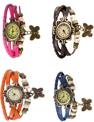 

Kissu Vintage Rakhi Combo of 4 Pink, Orange, Brown And Blue Watch - For Women