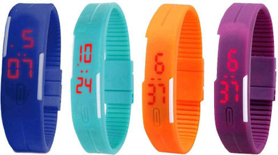 View NS18 Silicone Led Magnet Band Watch Combo of 4 Blue, Sky Blue, Orange And Purple Digital Watch  - For Couple Wrist Watches Price Online(NS18)
