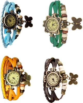 NS18 Vintage Butterfly Rakhi Combo of 4 Sky Blue, Yellow, Green And Brown Analog Watch  - For Women   Watches  (NS18)