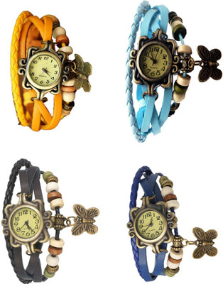 

Kissu Vintage Rakhi Combo of 4 Yellow, Black, Sky Blue And Blue Watch - For Women